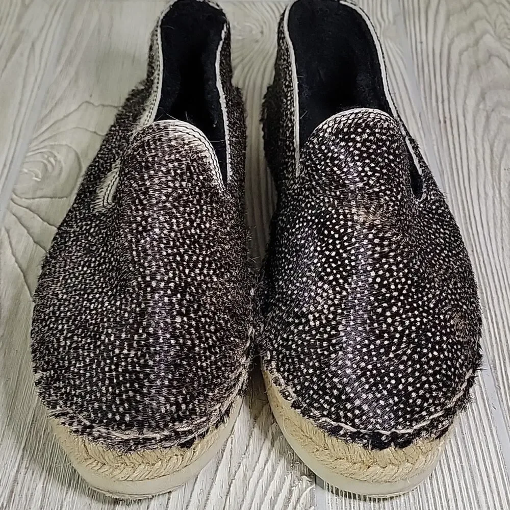 Manebi Black Speckled Calf Fur Flat Espadrille Slip On Shoes Womens  40 US 9